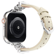 For Apple Watch 42mm / 41mm / 40mm / 38mm Leopard Head Genuine Leather Watch Band(White Silver Buckle)