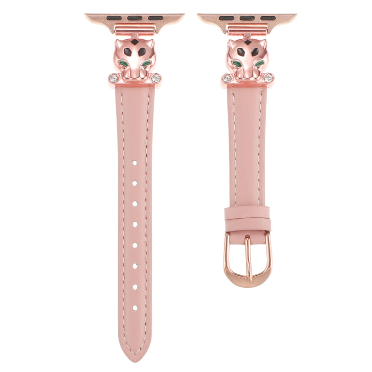 For Apple Watch 42mm / 41mm / 40mm / 38mm Leopard Head Genuine Leather Watch Band(Pink Rose Gold)