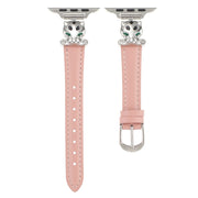 For Apple Watch 42mm / 41mm / 40mm / 38mm Leopard Head Genuine Leather Watch Band(Pink Silver Buckle)