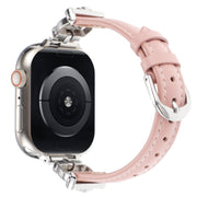 For Apple Watch 42mm / 41mm / 40mm / 38mm Leopard Head Genuine Leather Watch Band(Pink Silver Buckle)