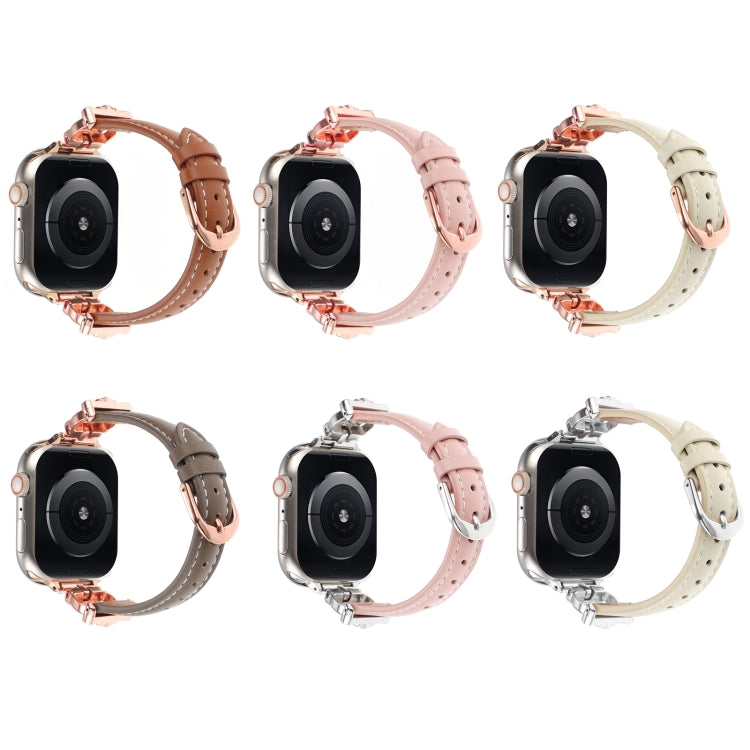 For Apple Watch 42mm / 41mm / 40mm / 38mm Leopard Head Genuine Leather Watch Band(White Silver Buckle)