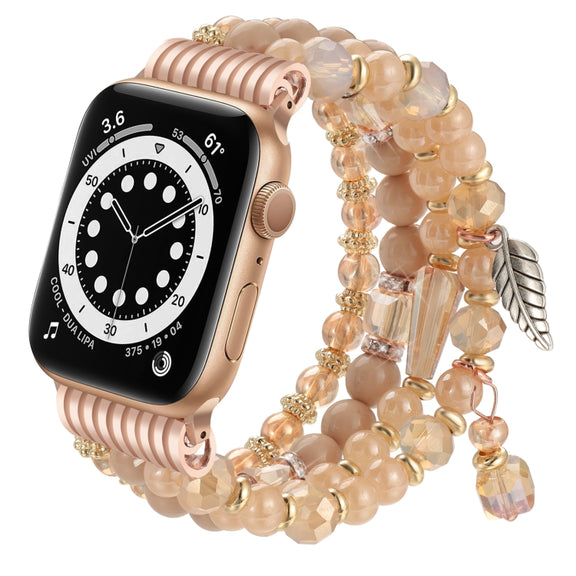 For Apple Watch 46mm / 49mm / 45mm / 44mm Tassel Beaded Chain Watch Band(Rose Gold)