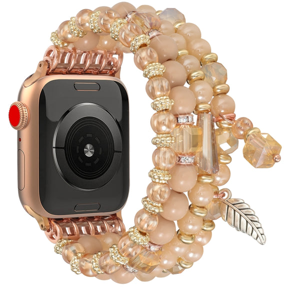 For Apple Watch 42mm / 41mm / 40mm / 38mm Tassel Beaded Chain Watch Band(Rose Gold)