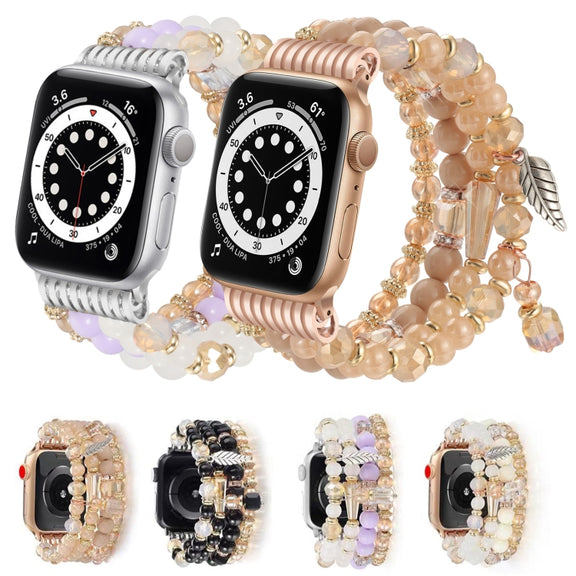 For Apple Watch 46mm / 49mm / 45mm / 44mm Tassel Beaded Chain Watch Band(Rose Gold)