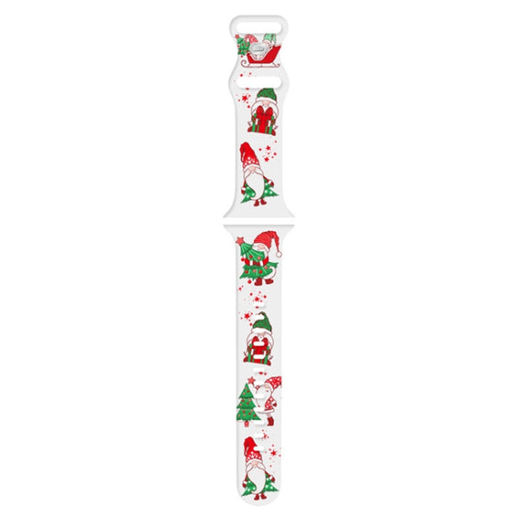 For Apple Watch 46mm / 49mm / 45mm / 44mm Christmas Pattern Silicone Watch Band(Santa Claus White)