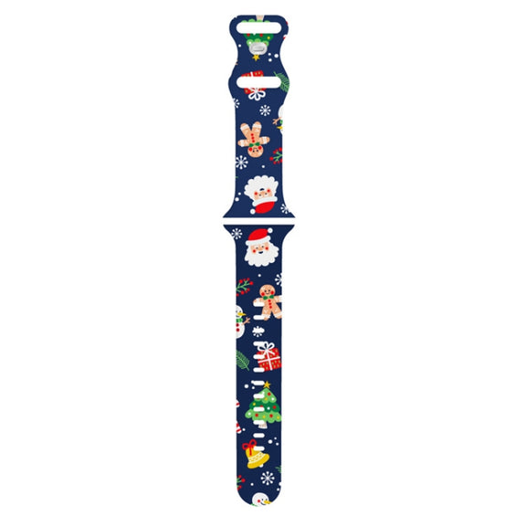 For Apple Watch 42mm / 41mm / 40mm / 38mm Christmas Pattern Silicone Watch Band(Christmas Midnight Blue)