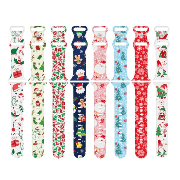 For Apple Watch 42mm / 41mm / 40mm / 38mm Christmas Pattern Silicone Watch Band(Christmas Tree Blue)