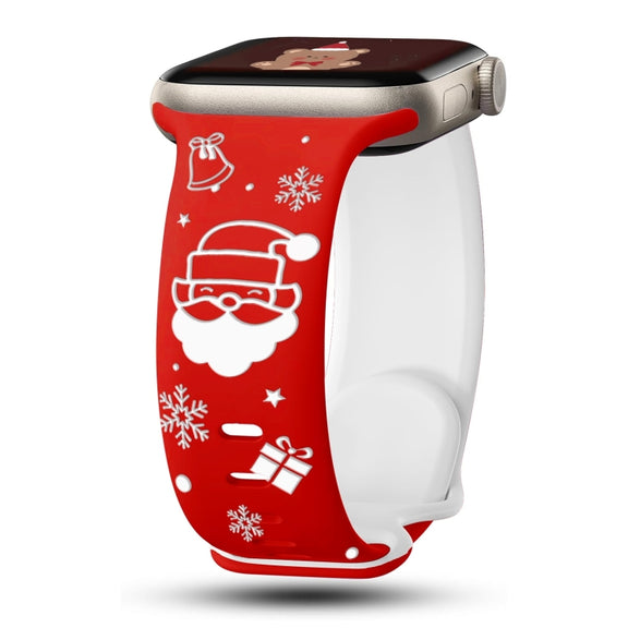For Apple Watch 46mm / 49mm / 45mm / 44mm Christmas Engraving Butterfly Buckle Silicone Watch Band(Red White)