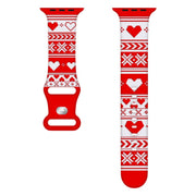 For Apple Watch 46mm / 49mm / 45mm / 44mm Christmas Engraving Butterfly Buckle Silicone Watch Band(Red Love)
