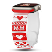 For Apple Watch 46mm / 49mm / 45mm / 44mm Christmas Engraving Butterfly Buckle Silicone Watch Band(Red Love)