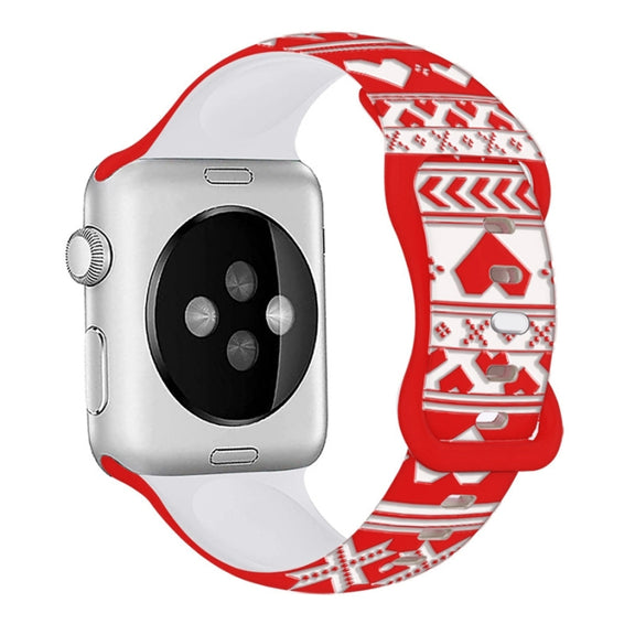 For Apple Watch 42mm / 41mm / 40mm / 38mm Christmas Engraving Butterfly Buckle Silicone Watch Band(Red Love)