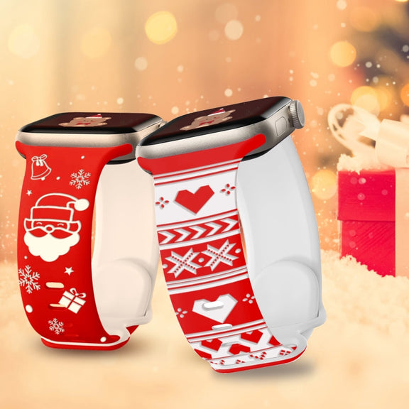 For Apple Watch 46mm / 49mm / 45mm / 44mm Christmas Engraving Butterfly Buckle Silicone Watch Band(Red Love)