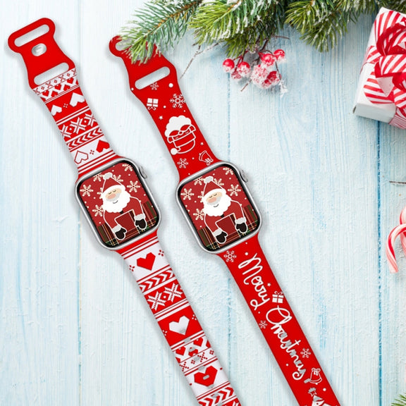 For Apple Watch 46mm / 49mm / 45mm / 44mm Christmas Engraving Butterfly Buckle Silicone Watch Band(Red Love)
