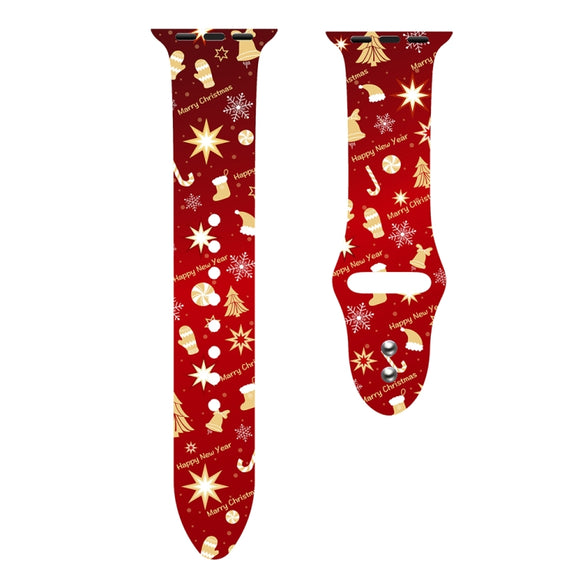 For Apple Watch 46mm / 49mm / 45mm / 44mm Christmas Pattern Silicone Watch Band(New Year Christmas)