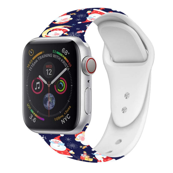 For Apple Watch 46mm / 49mm / 45mm / 44mm Christmas Pattern Silicone Watch Band(Santa Claus Blue)