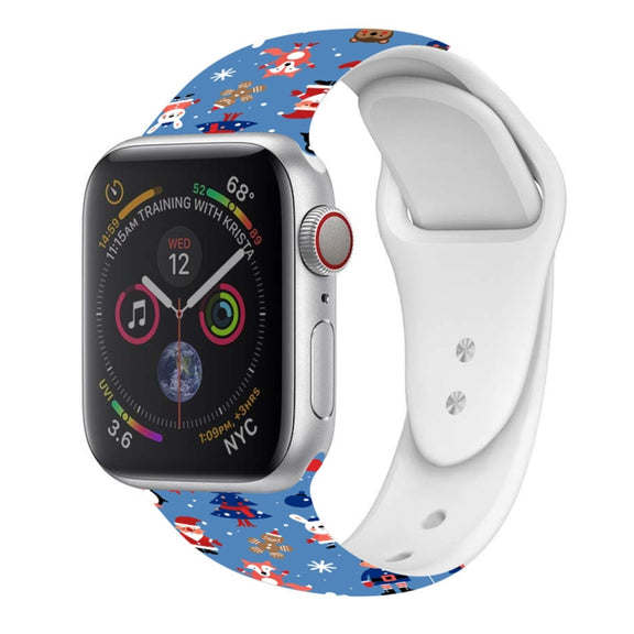 For Apple Watch 46mm / 49mm / 45mm / 44mm Christmas Pattern Silicone Watch Band(Animal Christmas)