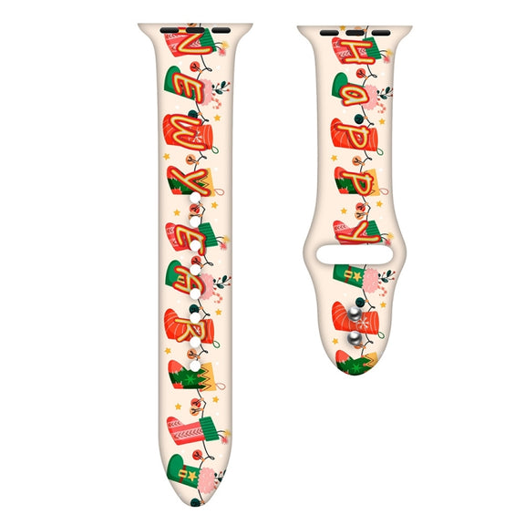 For Apple Watch 46mm / 49mm / 45mm / 44mm Christmas Pattern Silicone Watch Band(Christmas Socks)