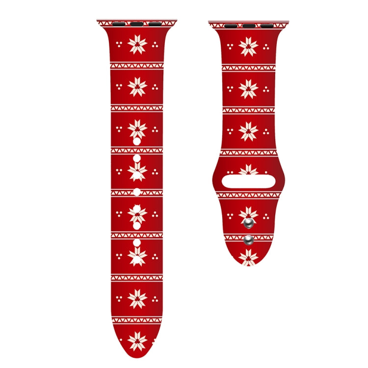 For Apple Watch 42mm / 41mm / 40mm / 38mm Christmas Pattern Silicone Watch Band(Sakura Red)