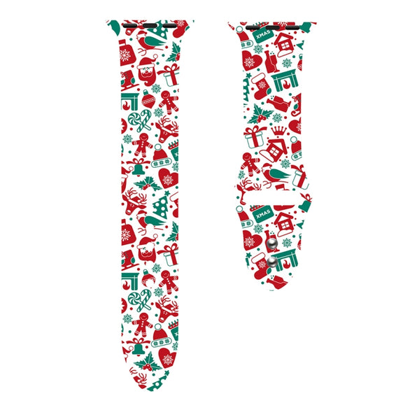 For Apple Watch 42mm / 41mm / 40mm / 38mm Christmas Pattern Silicone Watch Band(Childlike Christmas 1)