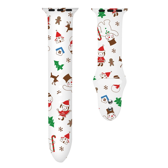 For Apple Watch 42mm / 41mm / 40mm / 38mm Christmas Pattern Silicone Watch Band(Christmas Snowman)
