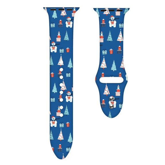 For Apple Watch 42mm / 41mm / 40mm / 38mm Christmas Pattern Silicone Watch Band(Small Snowman Blue)