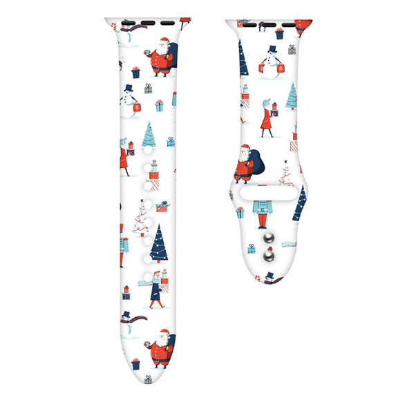 For Apple Watch 42mm / 41mm / 40mm / 38mm Christmas Pattern Silicone Watch Band(White Christmas)