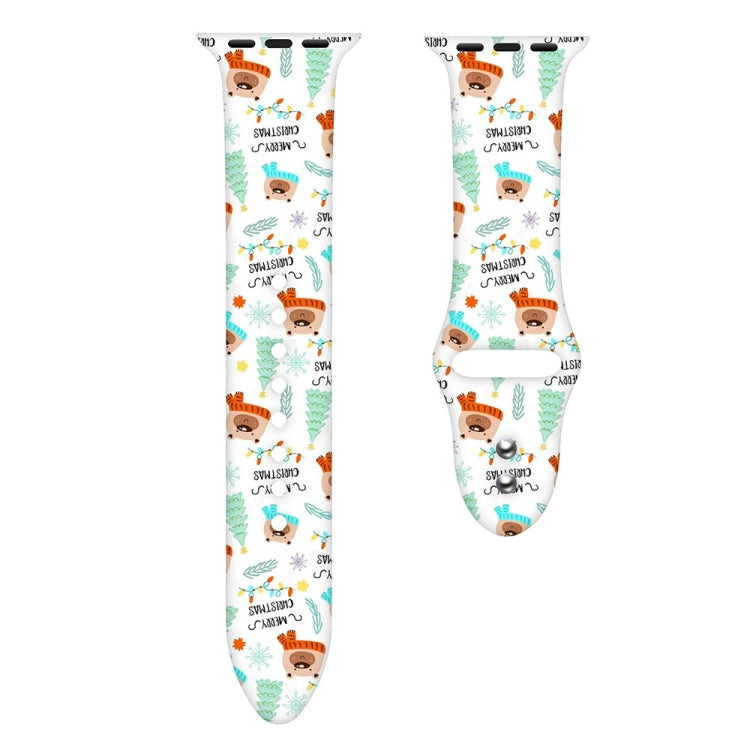 For Apple Watch 42mm / 41mm / 40mm / 38mm Christmas Pattern Silicone Watch Band(Happy Bear)