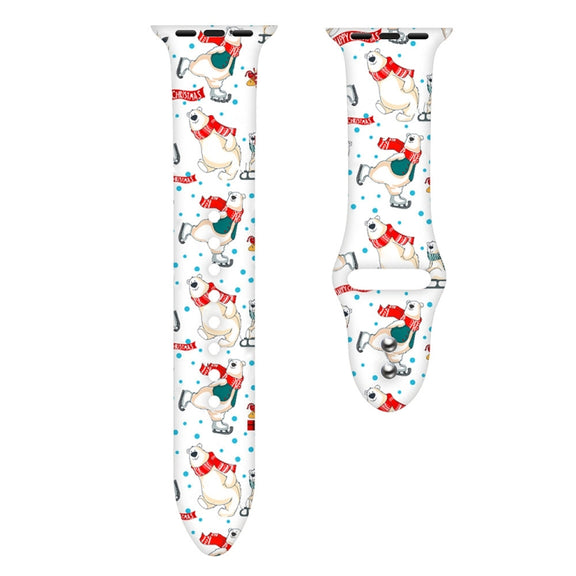 For Apple Watch 42mm / 41mm / 40mm / 38mm Christmas Pattern Silicone Watch Band(Happy Skiing Bear)
