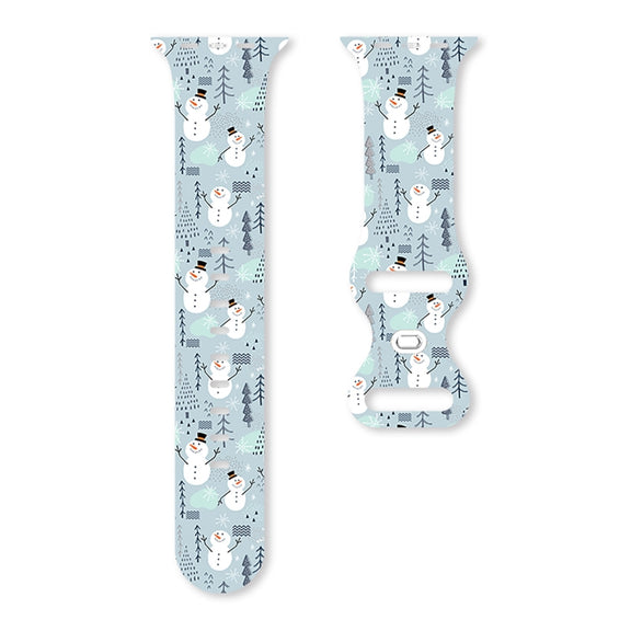 For Apple Watch 46mm / 49mm / 45mm / 44mm Christmas Pattern Butterfly Buckle Silicone Watch Band(Snowman Light Blue)