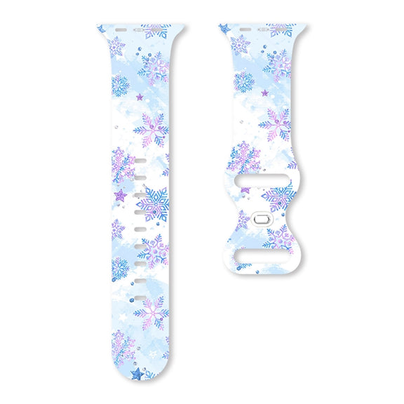 For Apple Watch 46mm / 49mm / 45mm / 44mm Christmas Pattern Butterfly Buckle Silicone Watch Band(Colorful Snowflakes)