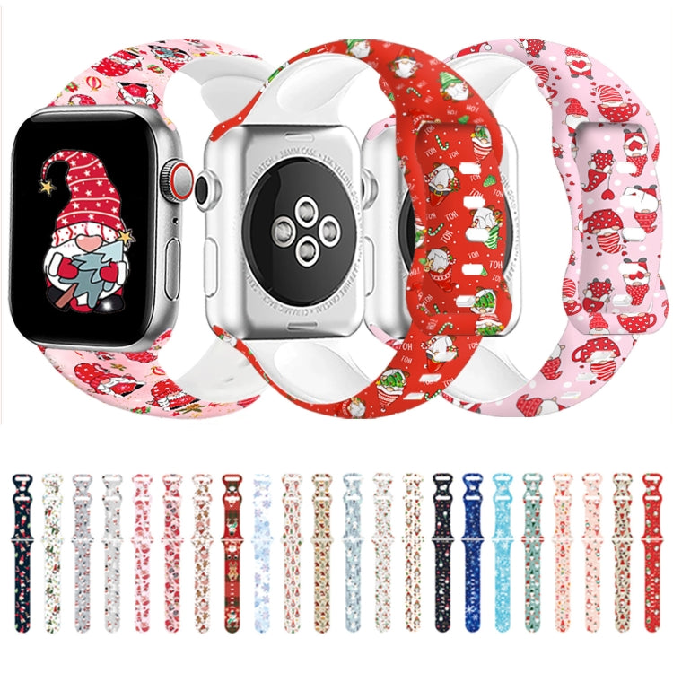 For Apple Watch 46mm / 49mm / 45mm / 44mm Christmas Pattern Butterfly Buckle Silicone Watch Band(Stitching Christmas)