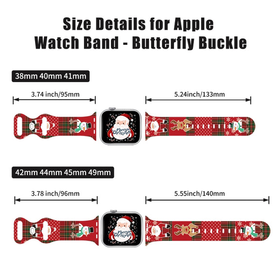 For Apple Watch 46mm / 49mm / 45mm / 44mm Christmas Pattern Butterfly Buckle Silicone Watch Band(Snowman Light Blue)