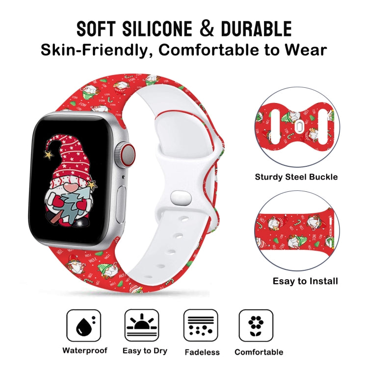 For Apple Watch 46mm / 49mm / 45mm / 44mm Christmas Pattern Butterfly Buckle Silicone Watch Band(Snowman Light Blue)