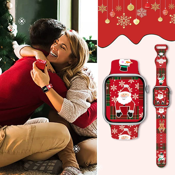 For Apple Watch 46mm / 49mm / 45mm / 44mm Christmas Pattern Butterfly Buckle Silicone Watch Band(Stitching Christmas)
