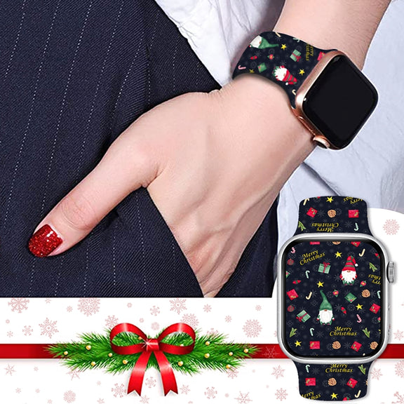 For Apple Watch 42mm / 41mm / 40mm / 38mm Christmas Pattern Butterfly Buckle Silicone Watch Band(Stitching Christmas)