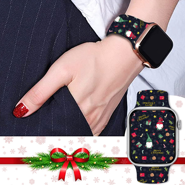 For Apple Watch 42mm / 41mm / 40mm / 38mm Christmas Pattern Butterfly Buckle Silicone Watch Band(Colorful Snowflakes)