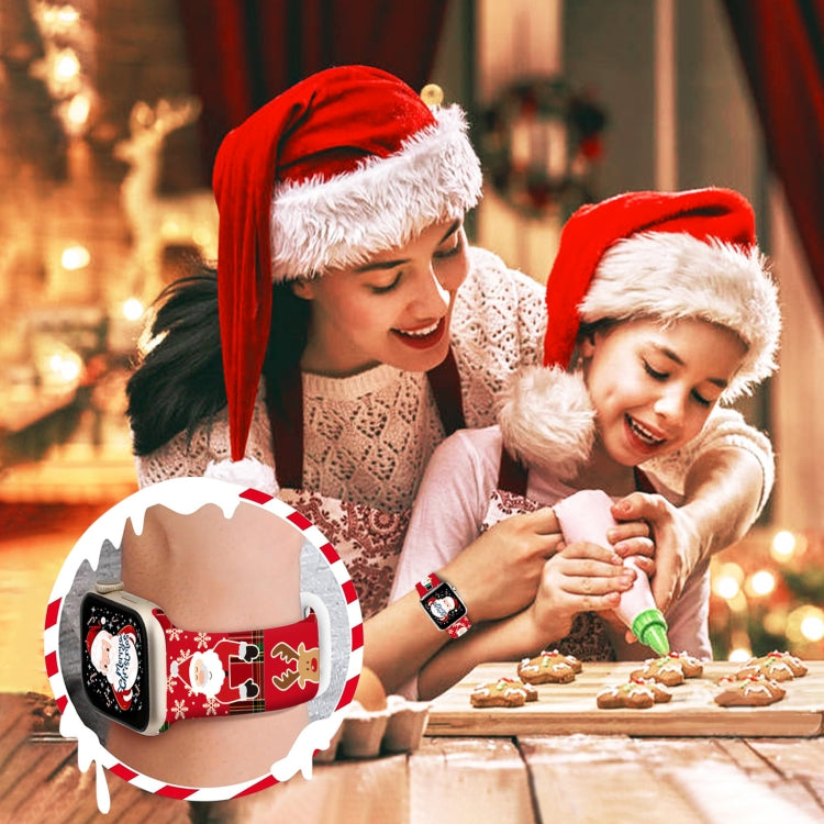 For Apple Watch 46mm / 49mm / 45mm / 44mm Christmas Pattern Butterfly Buckle Silicone Watch Band(Snowman Light Blue)