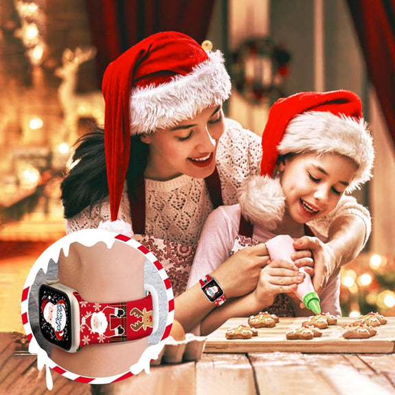 For Apple Watch 46mm / 49mm / 45mm / 44mm Christmas Pattern Butterfly Buckle Silicone Watch Band(Stitching Christmas)