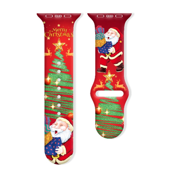 For Apple Watch 42mm / 41mm / 40mm / 38mm Christmas Pattern Reverse Buckle Silicone Watch Band(Santa Claus Gift)
