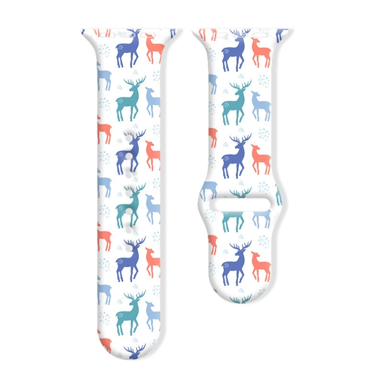 For Apple Watch 42mm / 41mm / 40mm / 38mm Christmas Pattern Reverse Buckle Silicone Watch Band(Deers)
