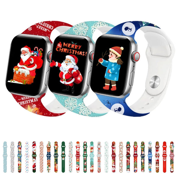 For Apple Watch 42mm / 41mm / 40mm / 38mm Christmas Pattern Reverse Buckle Silicone Watch Band(Birds)