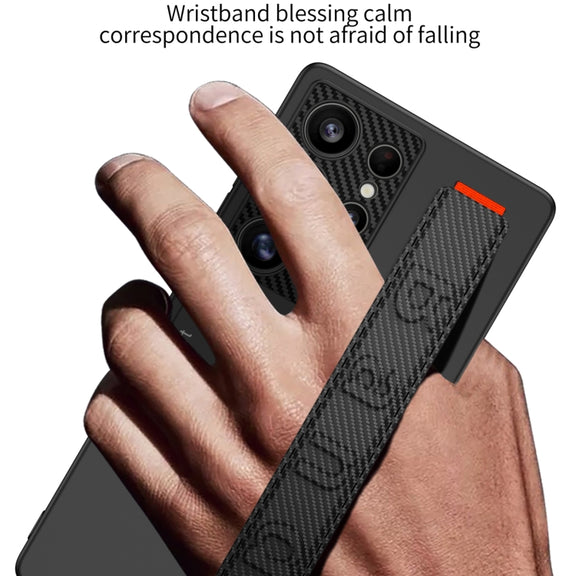 For Samsung Galaxy S25 Ultra 5G GKK Ultra-thin Wristband Shockproof Phone Case with Holder(Carbon Fiber)