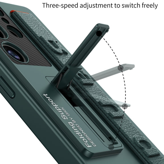 For Samsung Galaxy S25 Ultra 5G GKK Ultra-thin Wristband Shockproof Phone Case with Holder(Carbon Fiber)