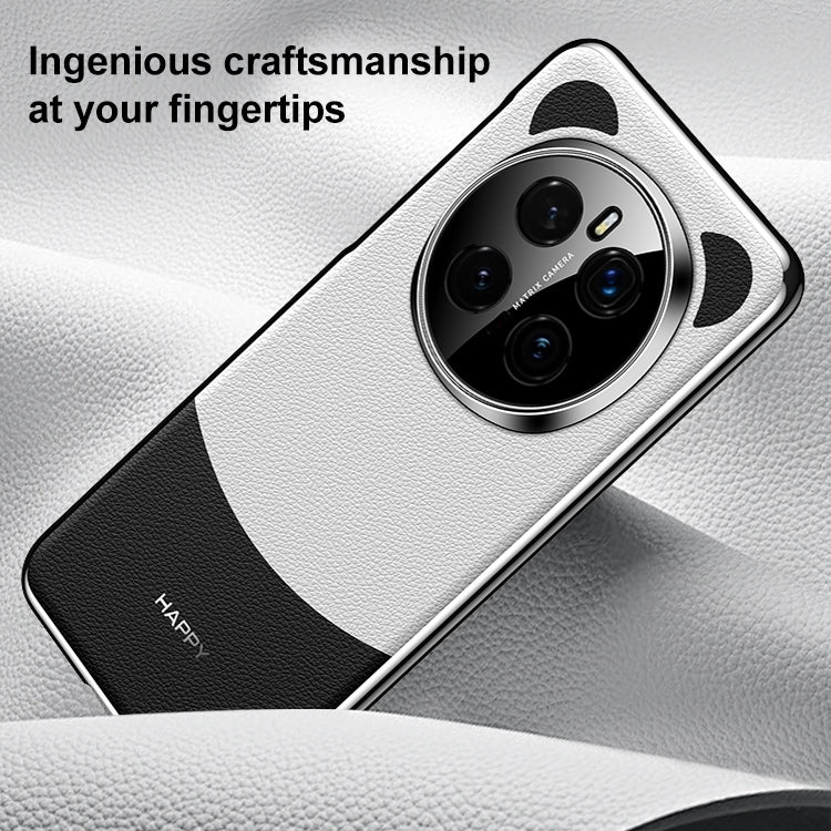 For Honor Magic6 Pro Panda 2 Plain Leather PC Phone Case(Black White)