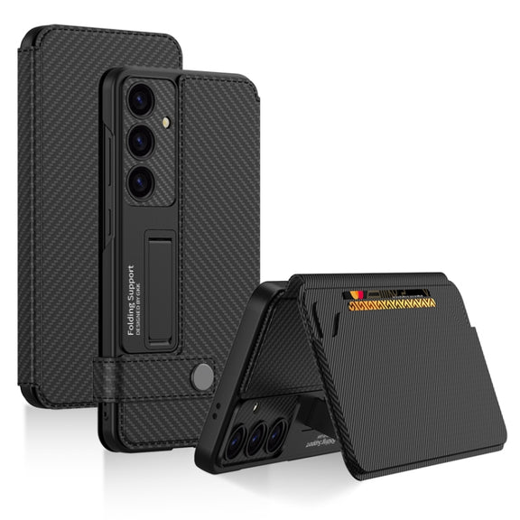For Samsung Galaxy S25 5G GKK Flip Wallet Leather Phone Case(Carbon Fiber Texture)