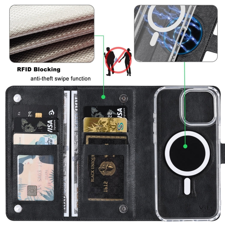 For iPhone 16 Pro Max ViLi GVS-C Series MagSafe Magnetic RFID Leather Flip Phone Case(Black) - free shipping - PMC Jewellery - Order now!