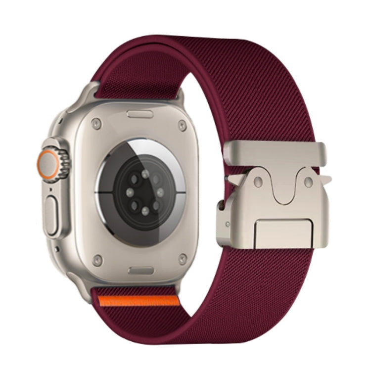 For Apple Watch 46mm / 49mm / 45mm / 44mm Parachute Buckle Elastic Nylon Watch Band(Wine Red)