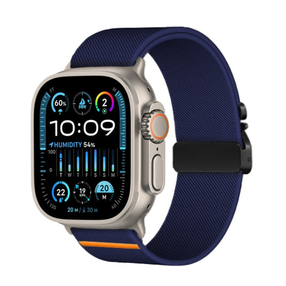 For Apple Watch 46mm / 49mm / 45mm / 44mm Parachute Buckle Elastic Nylon Watch Band(Midnight Blue)