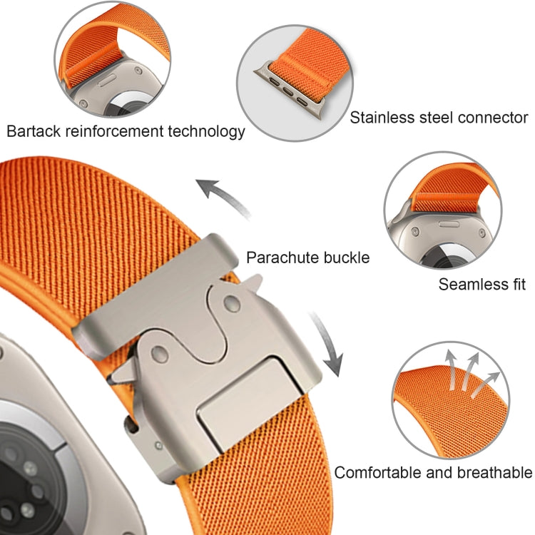 For Apple Watch 46mm / 49mm / 45mm / 44mm Parachute Buckle Elastic Nylon Watch Band(Orange)