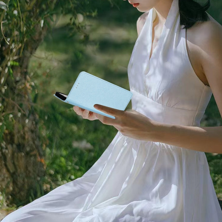 For Samsung Galaxy S25+ 5G Silk Texture Horizontal Flip Leather Phone Case(Light Blue)